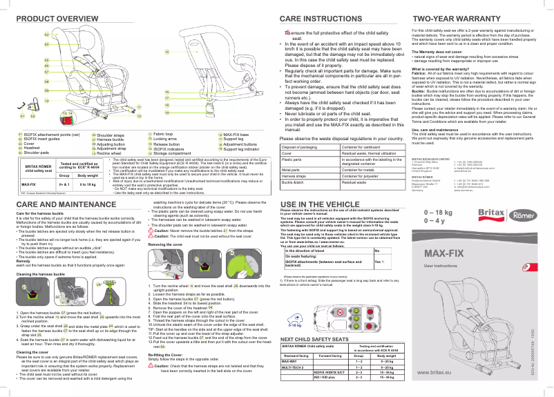 Page 1 de la notice Manuel utilisateur Britax-Römer Max-Fix