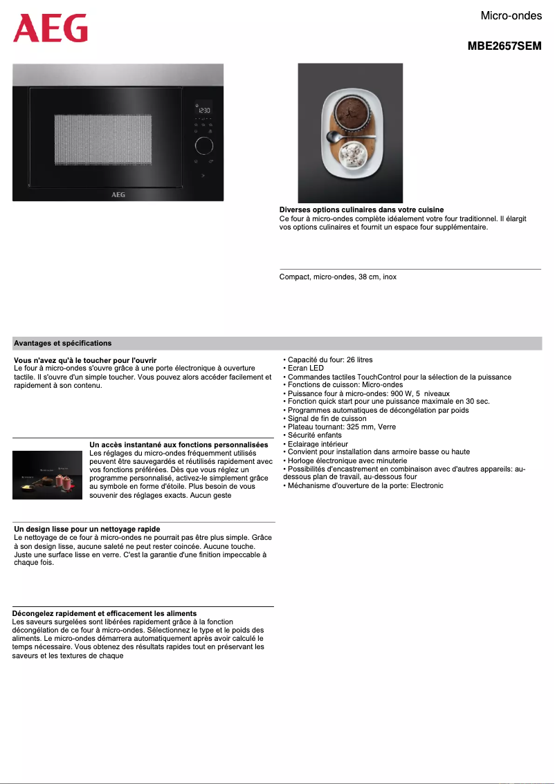 Page 1 de la notice Fiche technique AEG MBE2657SEM