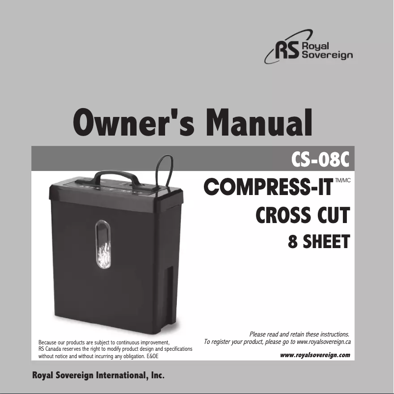 Page n°1 - Manuel utilisateur Royal Sovereign CS-08C
