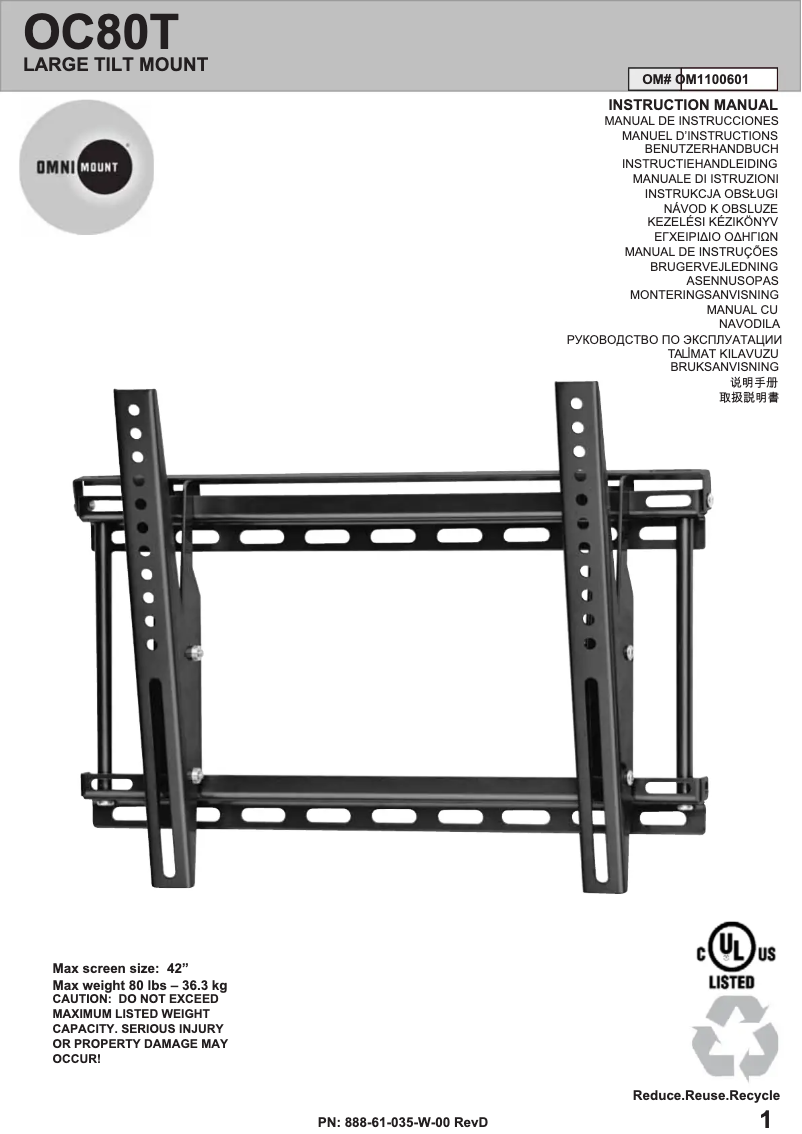 Page 1 de la notice Manuel utilisateur OmniMount OC80T