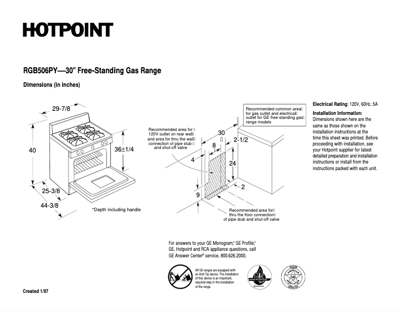 Page n°1 - Fiche technique Hotpoint RGB506PYAD