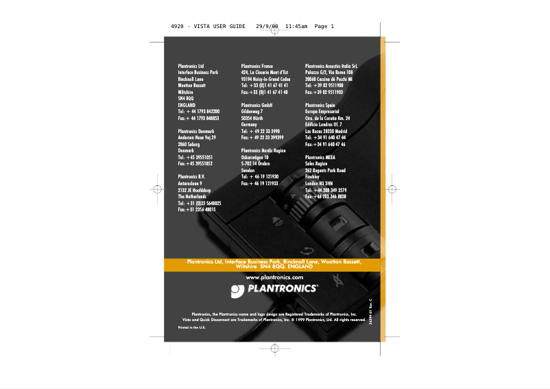 Page n°1 - Manuel utilisateur Plantronics Vista M12
