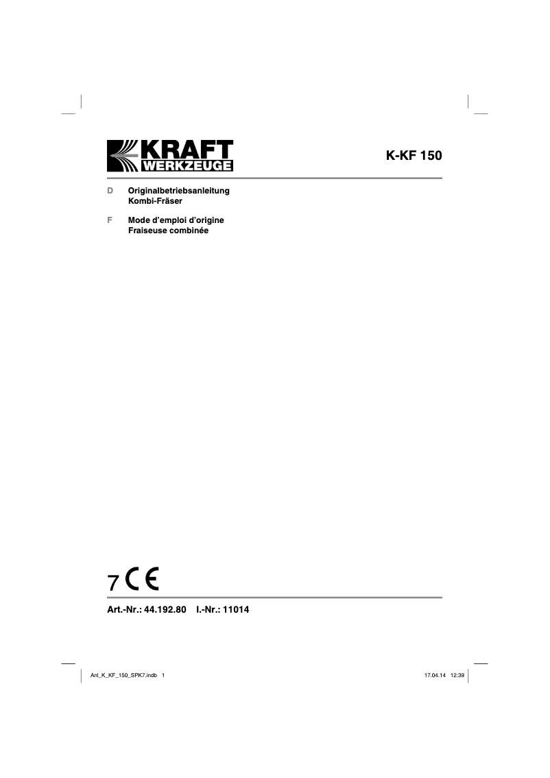 Page n°1 - Manuel utilisateur Kraft K-KF 150