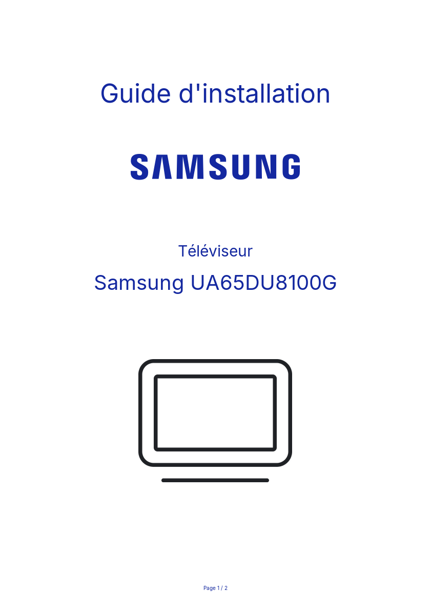 Page n°1 - Guide d'installation Samsung UA65DU8100G