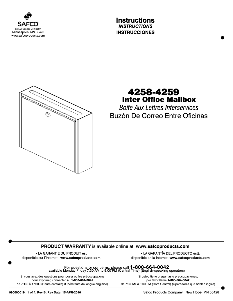 Page 1 de la notice Manuel utilisateur Safco 4258