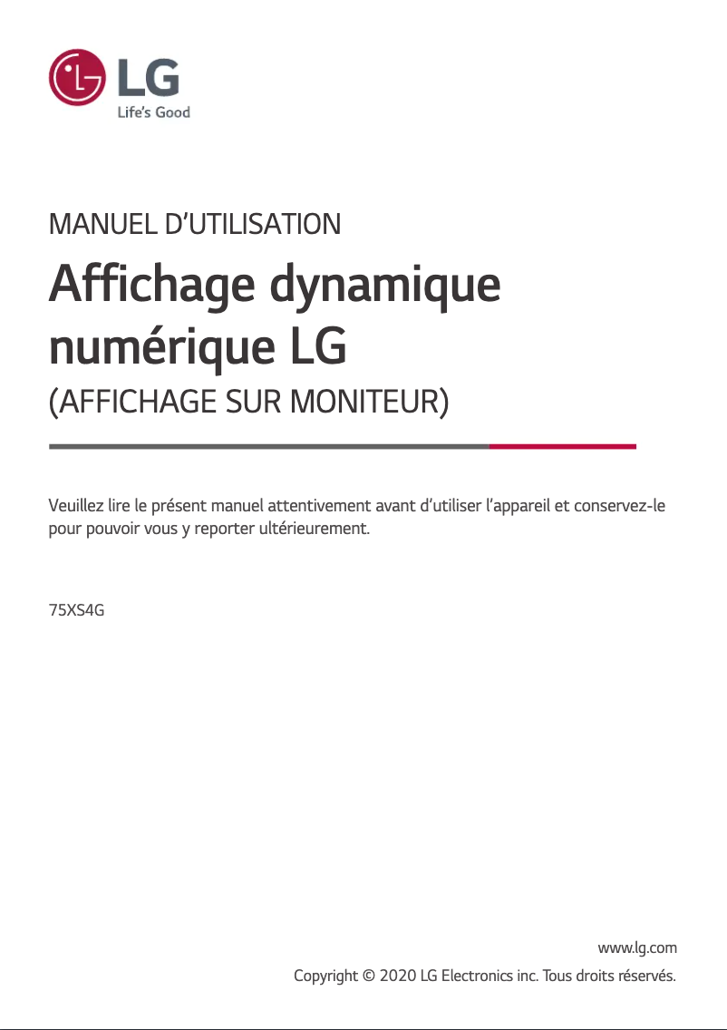 Page n°1 - Manuel utilisateur LG 75XS4G