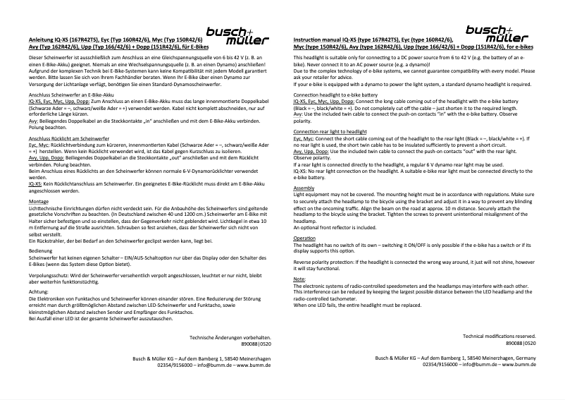 Page n°1 - Manuel utilisateur Busch + Müller MYC