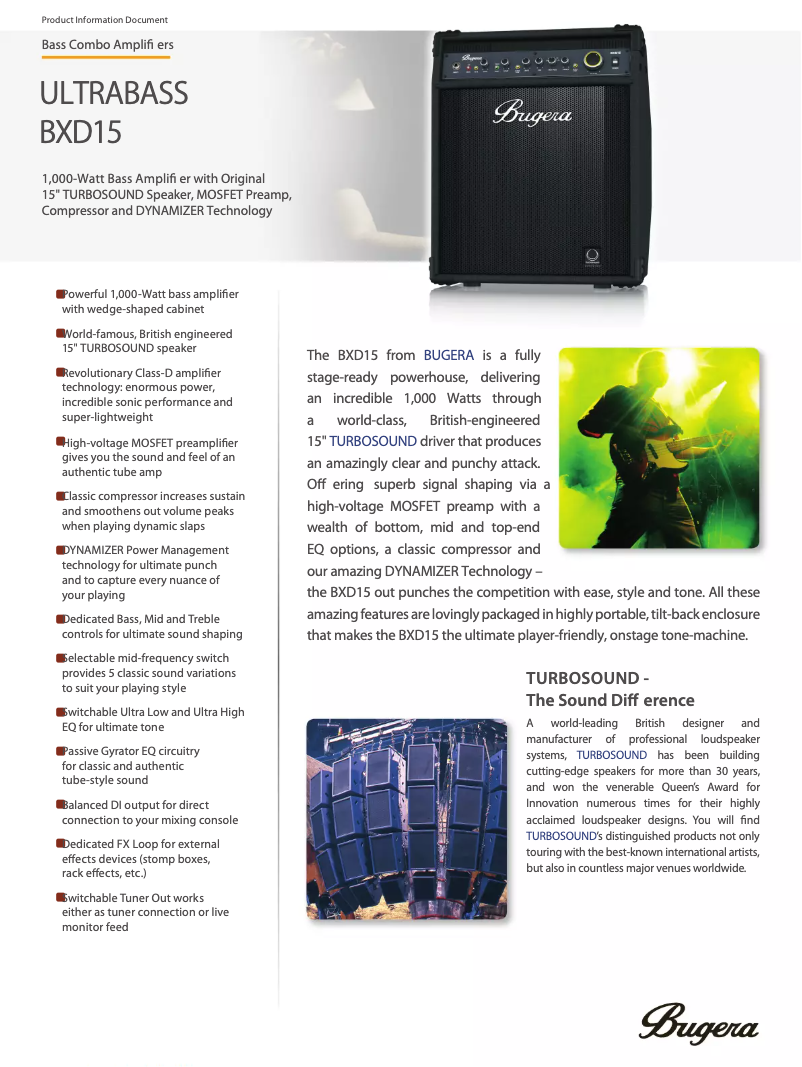 Page 1 of the manual Technical Sheet Bugera Ultrabass BXD15