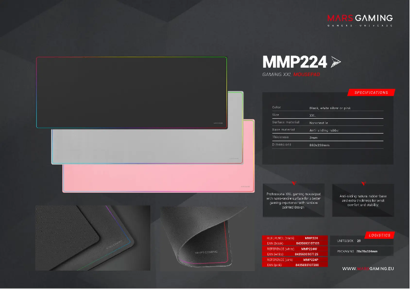 Page 1 de la notice Fiche technique Mars Gaming MMP224