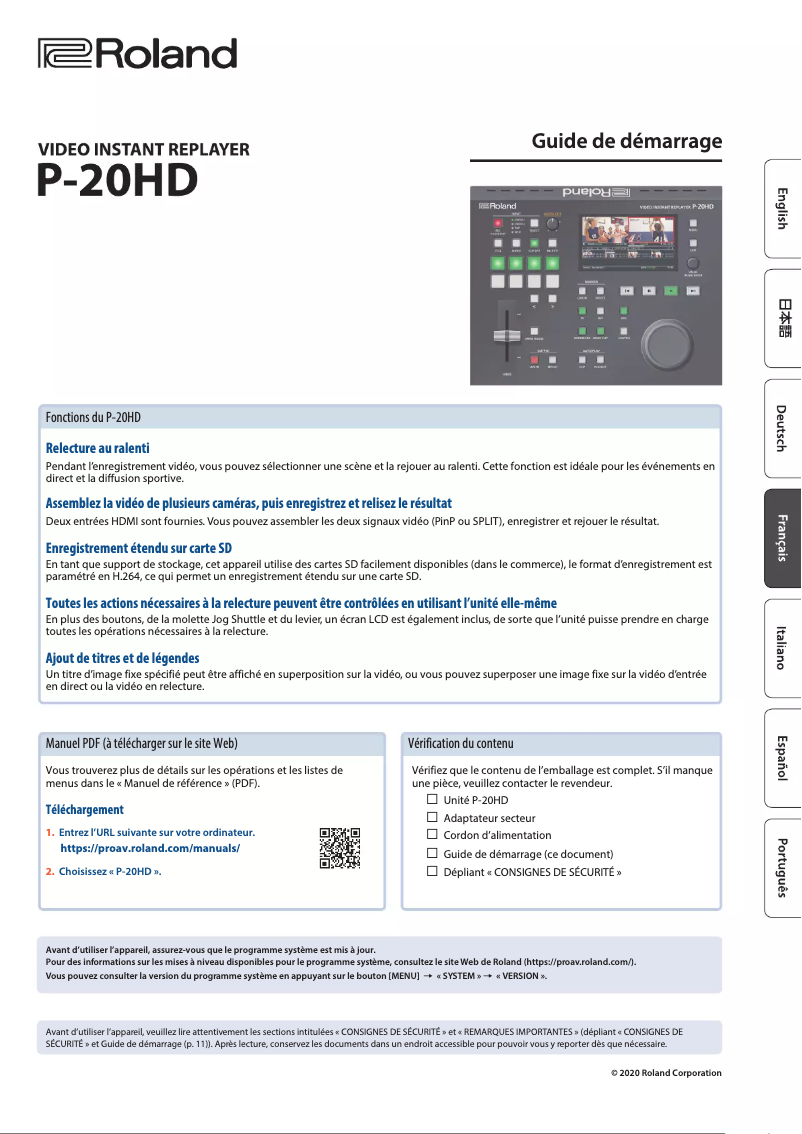 Página 1 del manual Guía de instalación Roland P-20HD