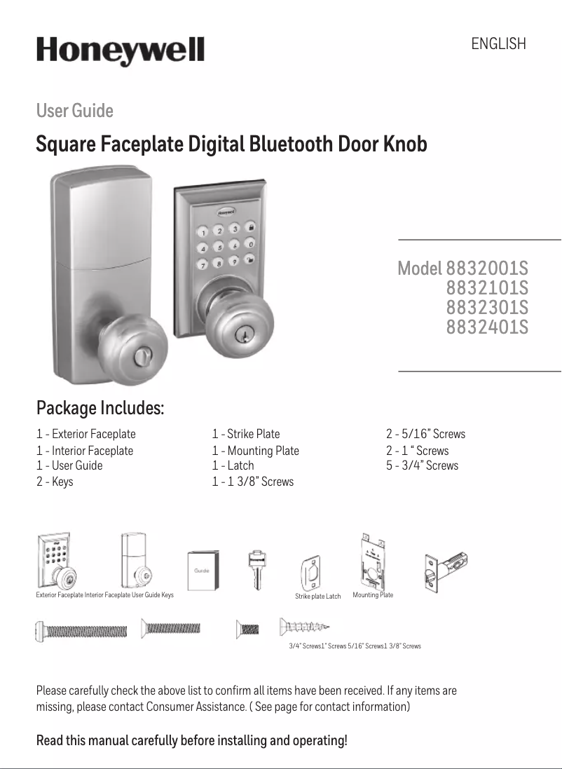 Page 1 de la notice Manuel utilisateur Honeywell 8832401S