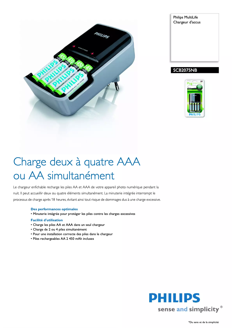 Page 1 de la notice Fiche technique Philips MultiLife SCB2075NB