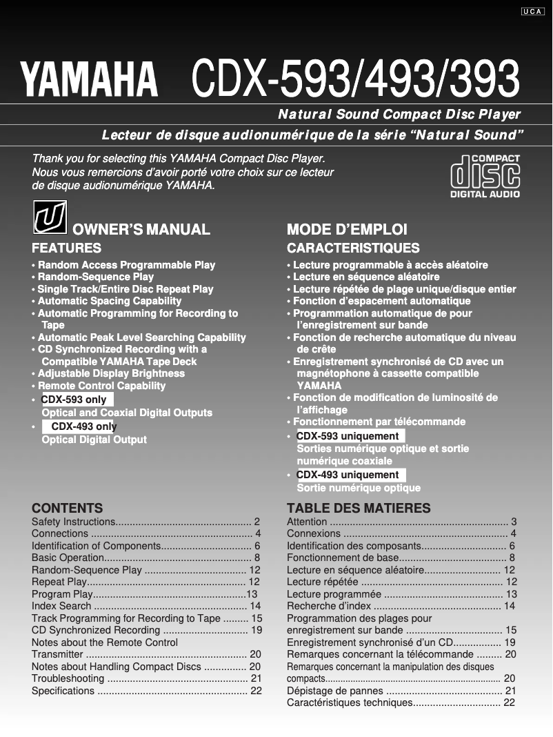 Image de la première page du manuel de l'appareil CDX-493