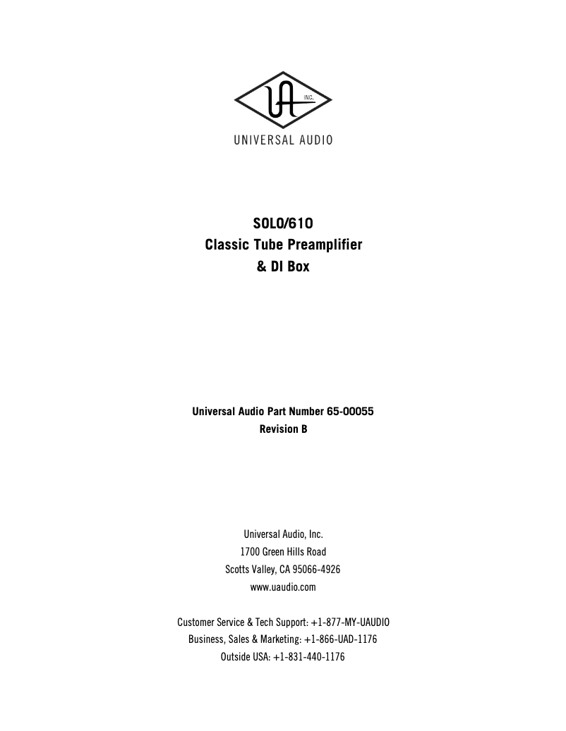 Page 1 de la notice Manuel utilisateur Universal Audio Solo/610