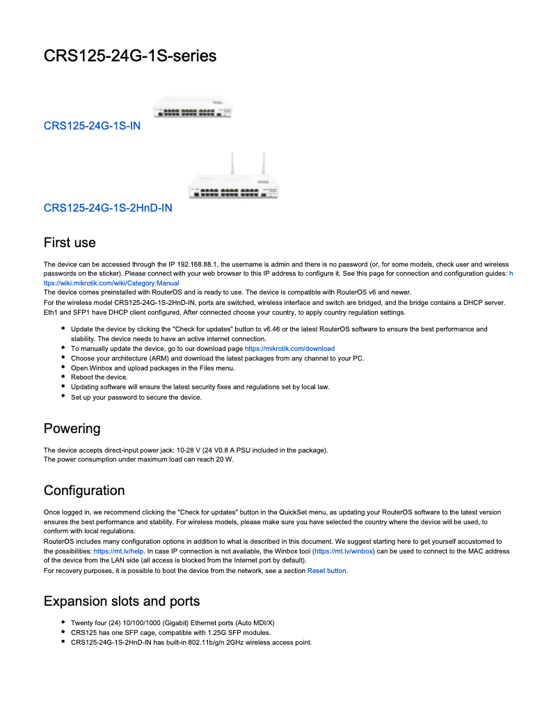 Image de la première page du manuel de l'appareil CRS125-24G-1S-2HnD-IN