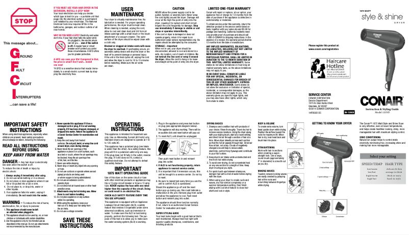 Page 1 de la notice Manuel utilisateur Conair 121RN