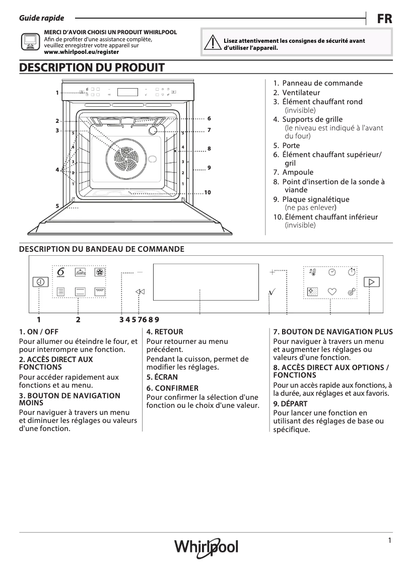 Page 1 de la notice Manuel d'utilisation et d'entretien Whirlpool W7 OM4 4S1 P