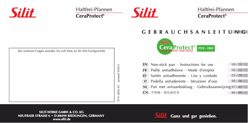 Page 1 de la notice Manuel utilisateur Silit CeraProtect