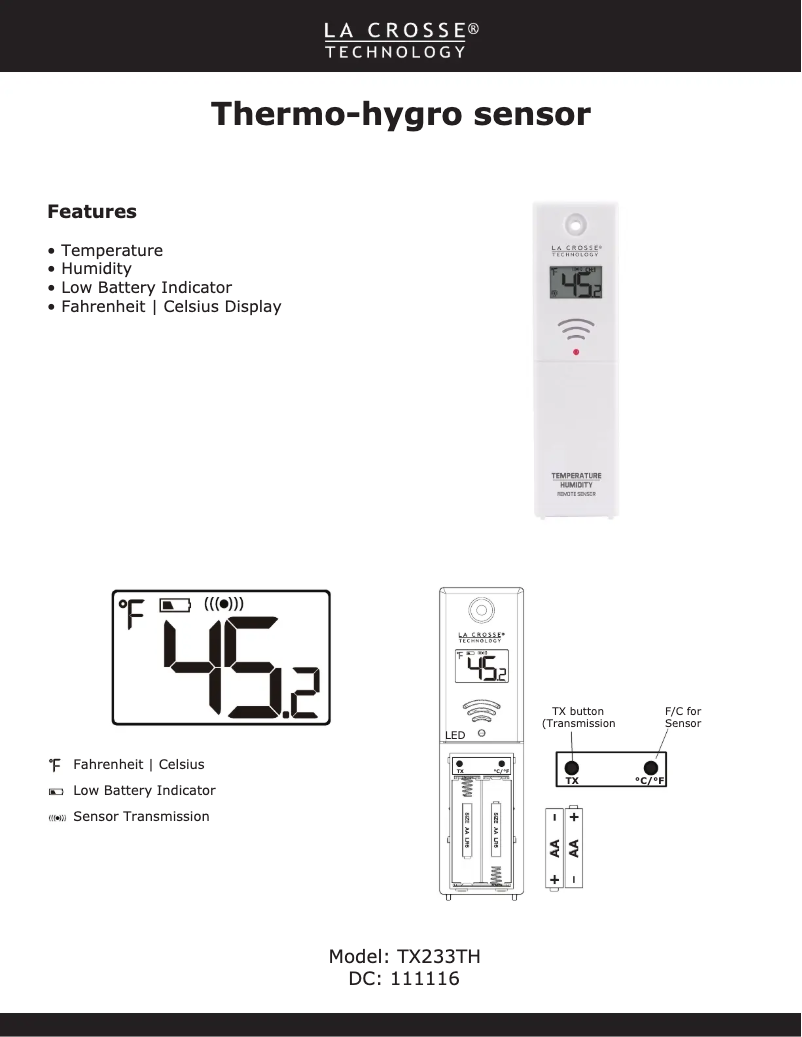 Page 1 of the manual User Manual La Crosse Technology TX233TH