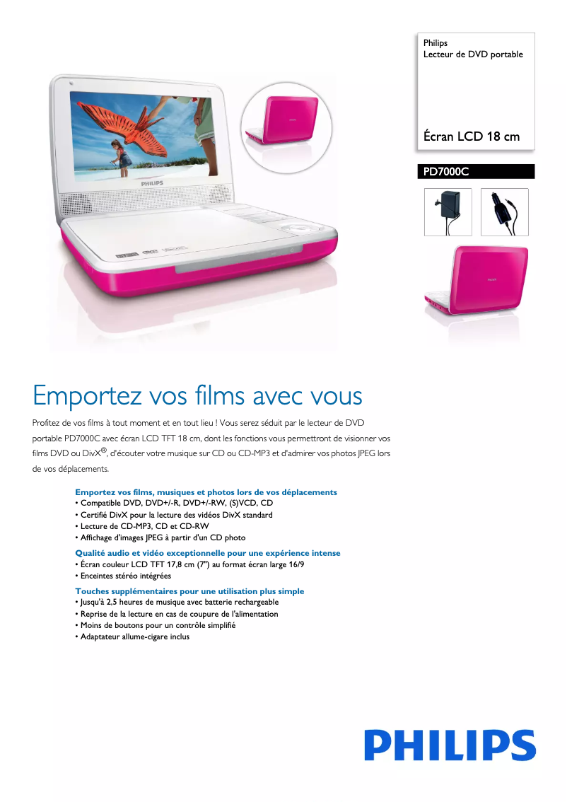 Page n°1 - Fiche technique Philips PD7000C