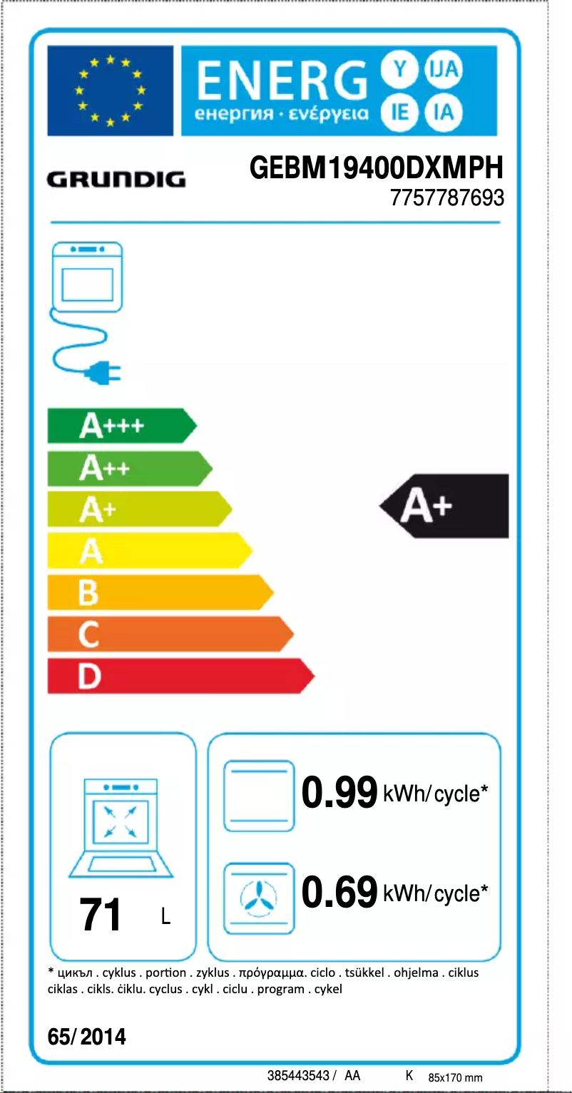 Page 1 de la notice Label énergétique Grundig GEBM19400DXMPH