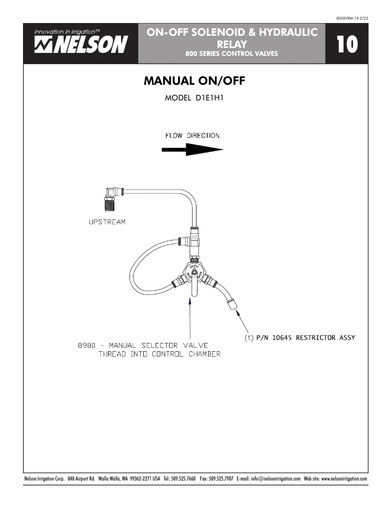Page 1 de la notice Schéma de câblage Nelson 800 Series On/Off Valves