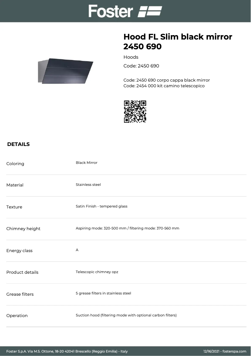 Page n°1 - Manuel utilisateur Foster FL Slim 2450 690