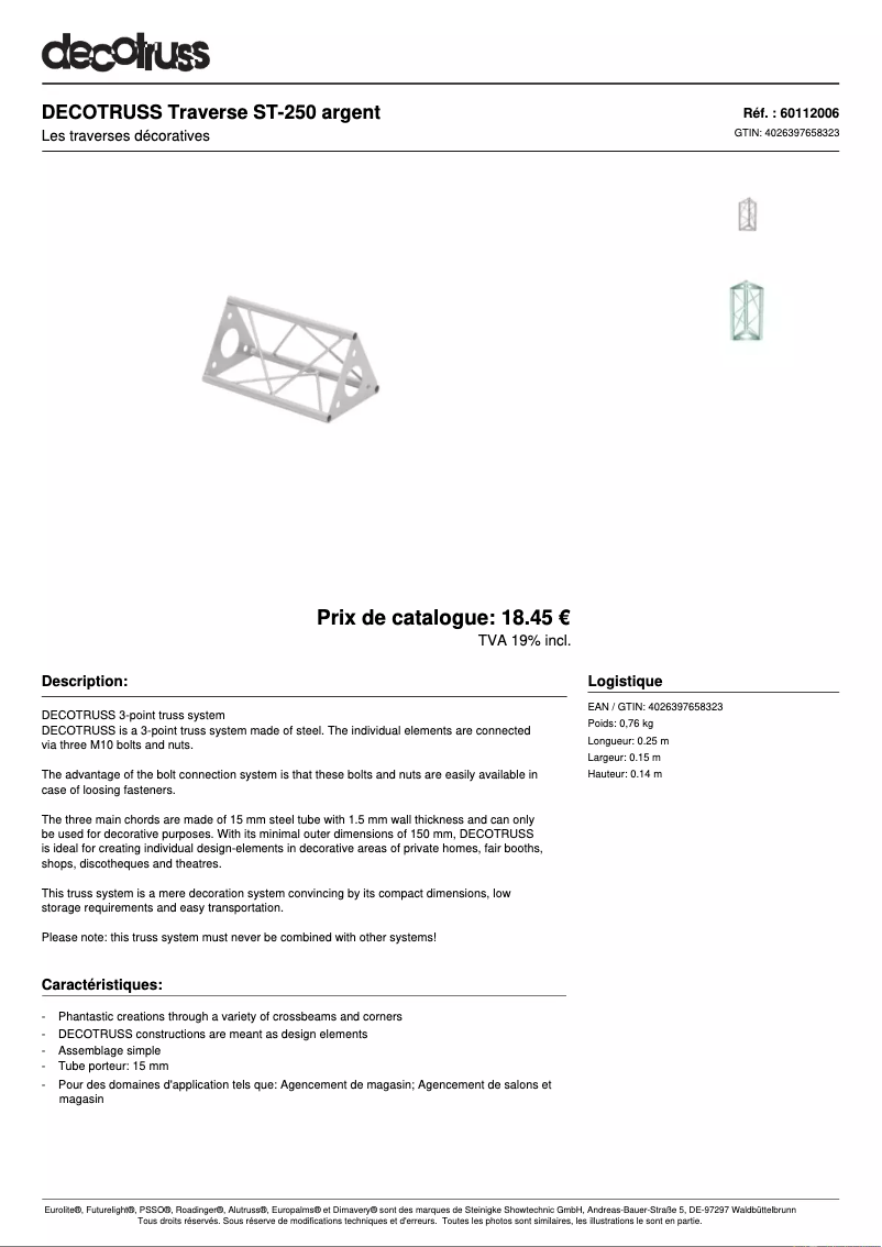 Page n°1 - Fiche technique Decotruss ST-250