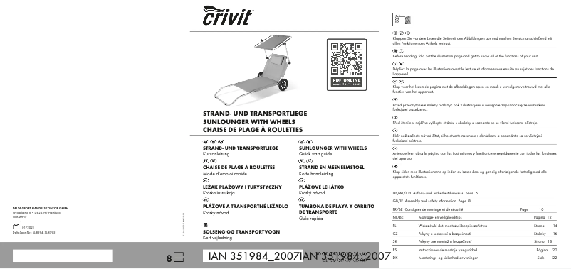 Page 1 de la notice Manuel utilisateur Crivit IAN 351984