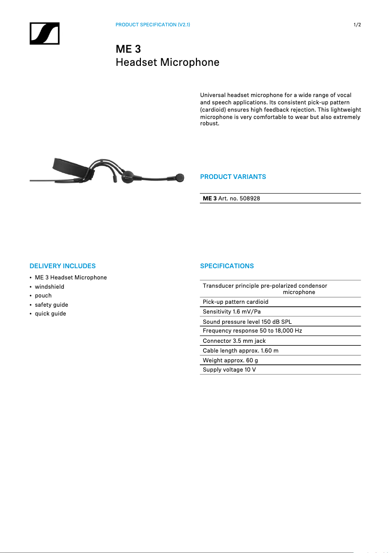 Page n°1 - Manuel utilisateur Sennheiser ME 3