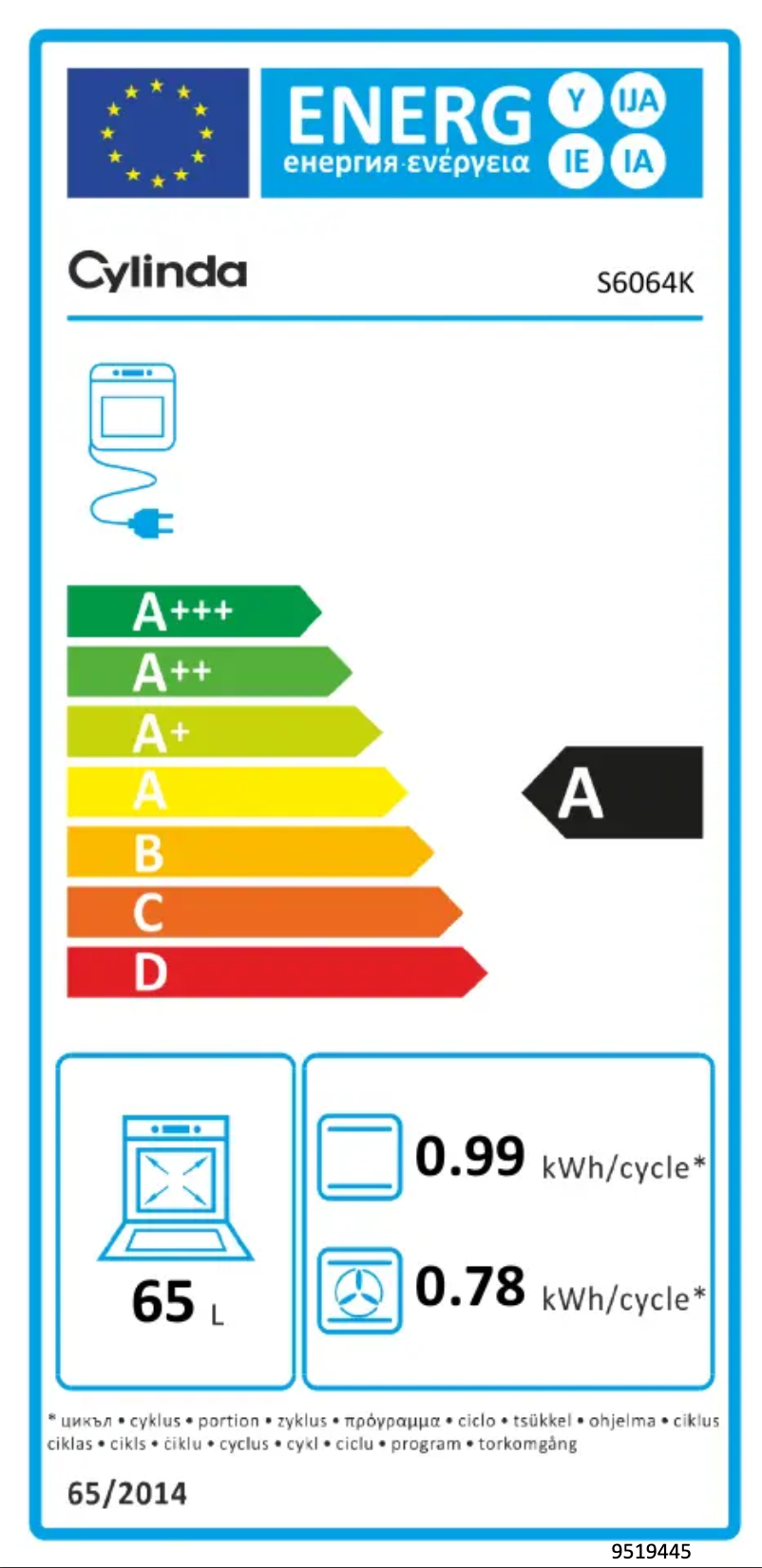 Página 1 del manual Etiqueta energética Cylinda S6064K