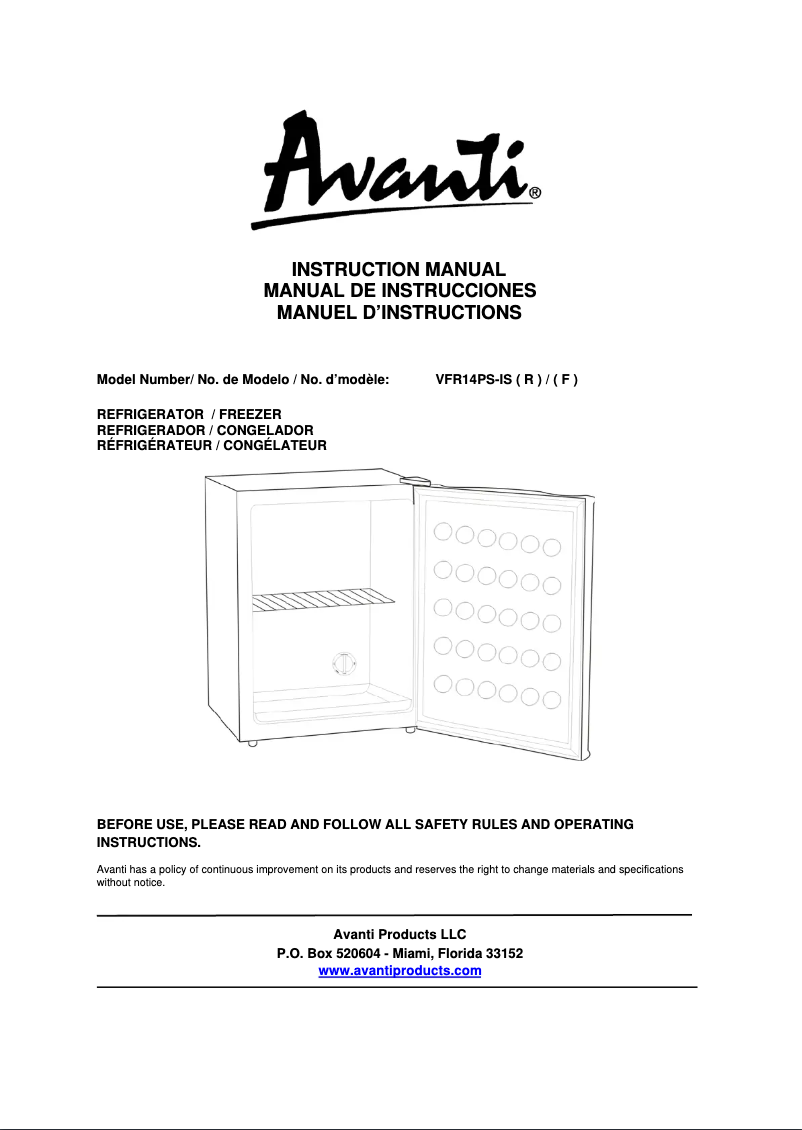 Image de la première page du manuel de l'appareil VFR14PS-IS