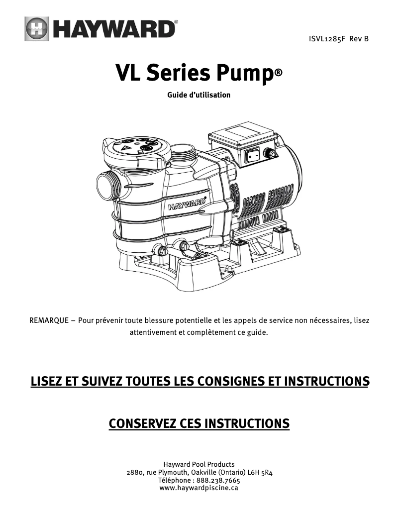 Page 1 de la notice Manuel utilisateur Hayward PowerFlo II