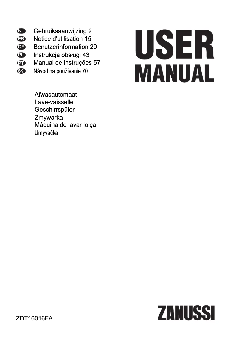 Page n°1 - Manuel utilisateur Zanussi ZDT16016FA