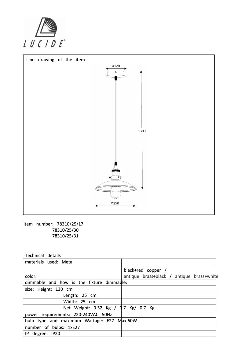 Page n°1 - Manuel utilisateur Lucide Bistro 78310/25/31