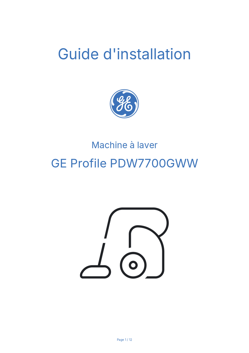 Page n°1 - Guide d'installation GE Profile PDW7700GWW