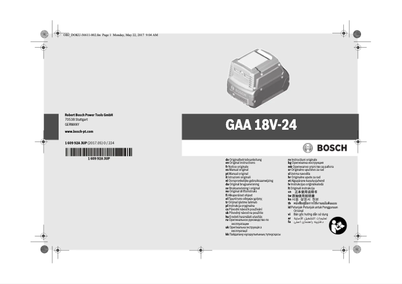 Page 1 de la notice Manuel utilisateur Bosch GAA 18 V-24 Professional