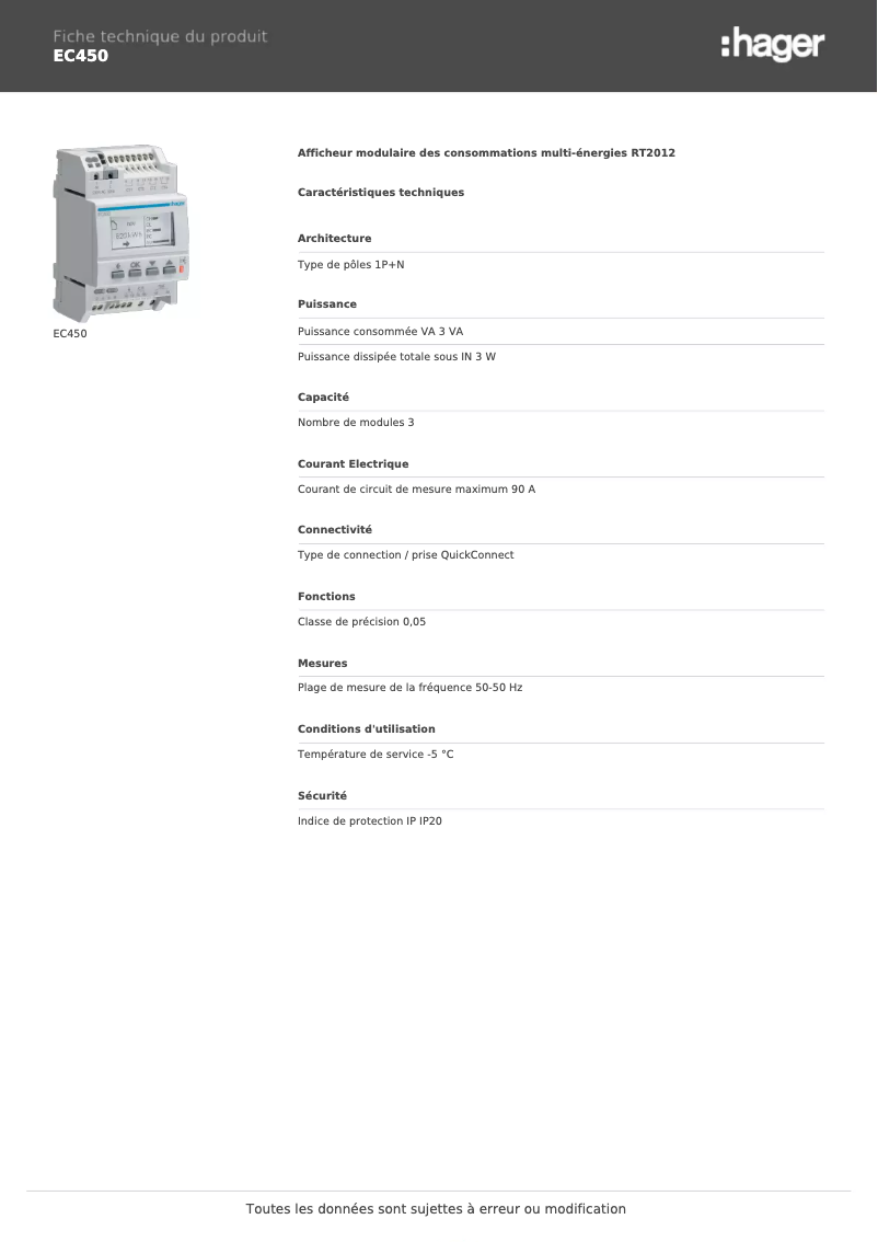Image de la première page du manuel de l'appareil EC450