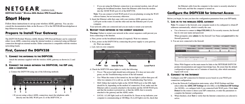 Page 1 de la notice Guide d'installation Netgear DGFV338