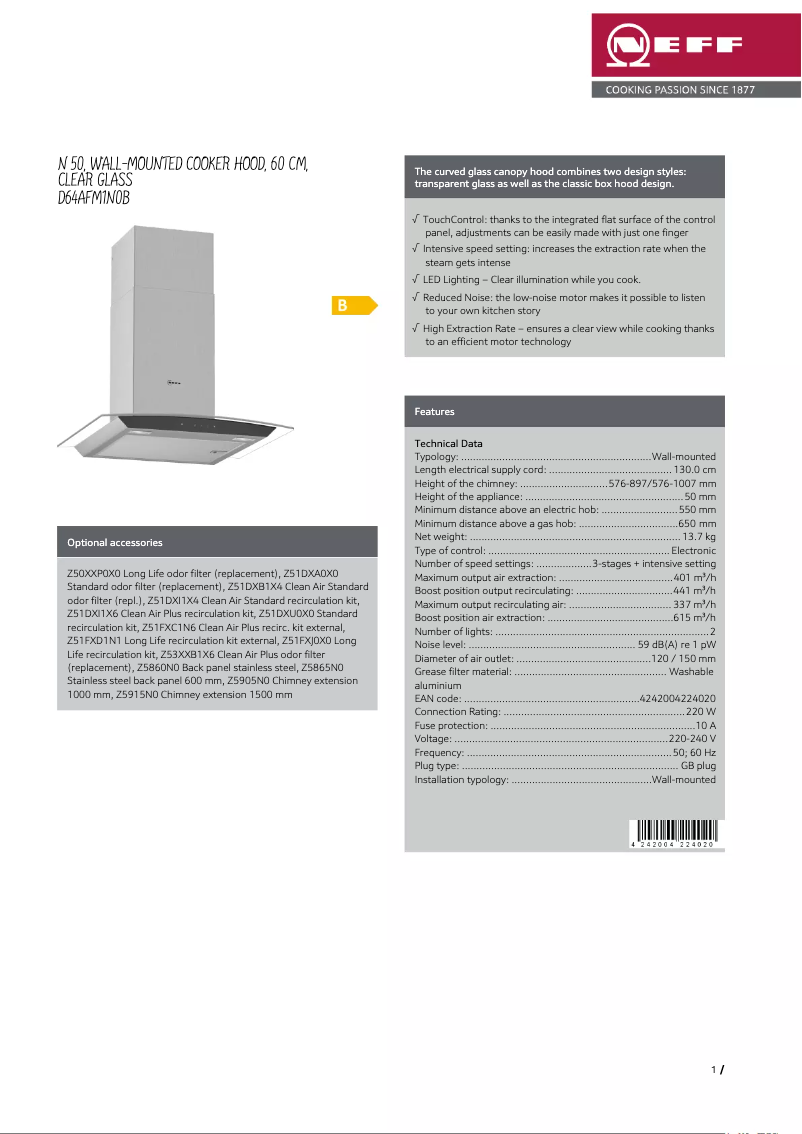 Página 1 del manual Ficha técnica Neff D64AFM1N0B