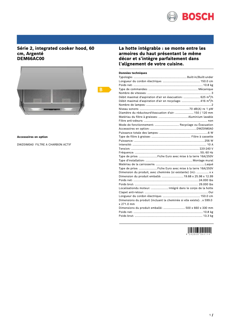 Página 1 del manual Ficha técnica Bosch DEM66AC00