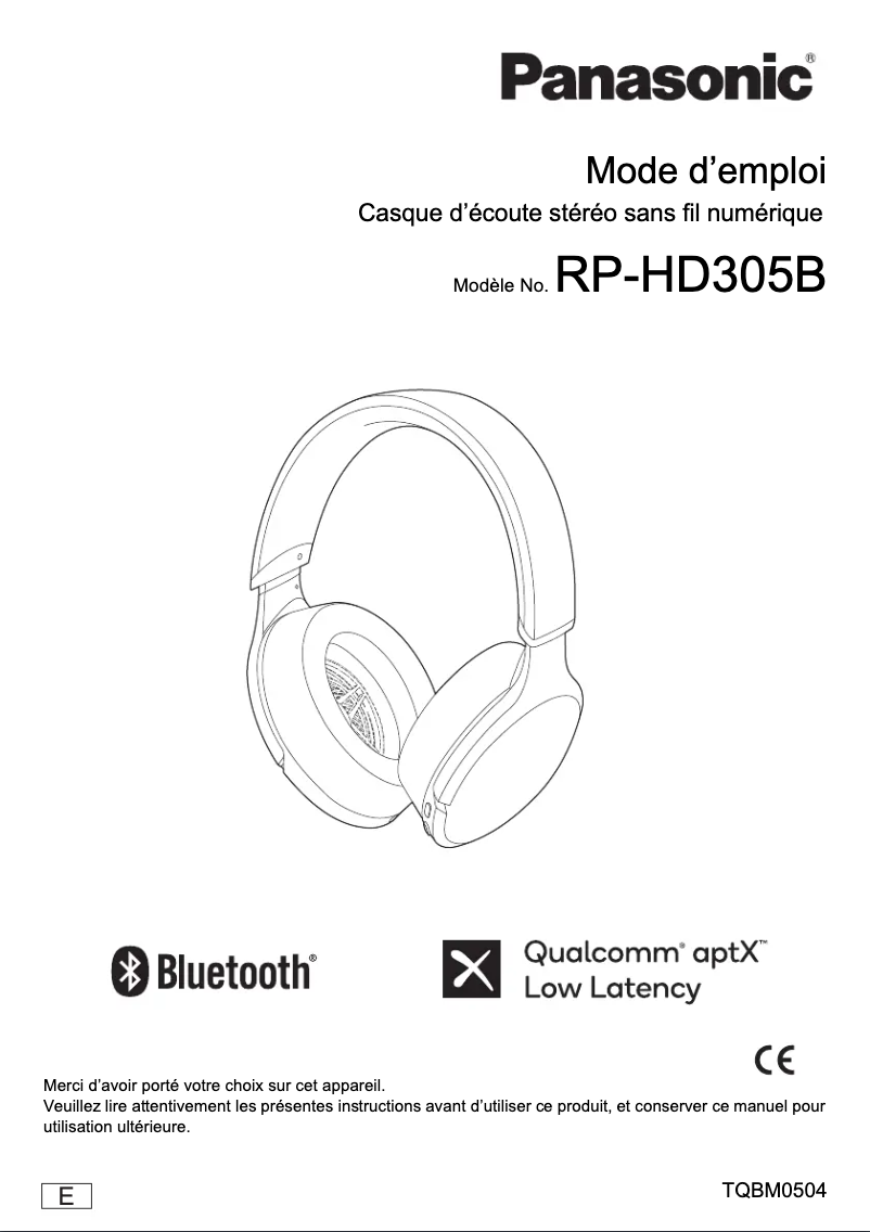 Page 1 de la notice Manuel utilisateur Panasonic RP-HD305B