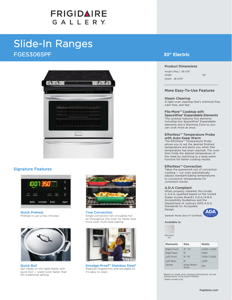 Page n°1 - Fiche technique Frigidaire FGES3065PF