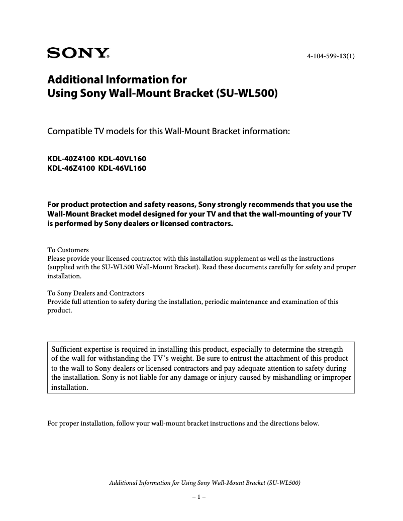 Página 1 del manual Manual de usuario Sony Bravia KDL-46VL160