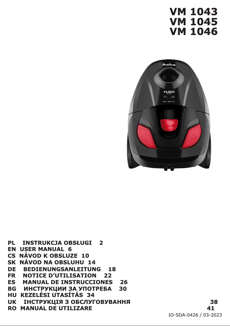 Page 1 de la notice Manuel utilisateur Amica Yugo VM 1043