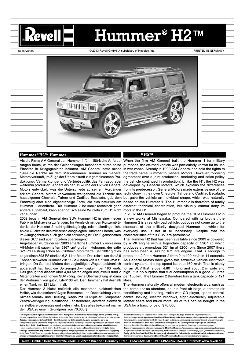 Page 1 de la notice Manuel utilisateur Revell Hummer H2