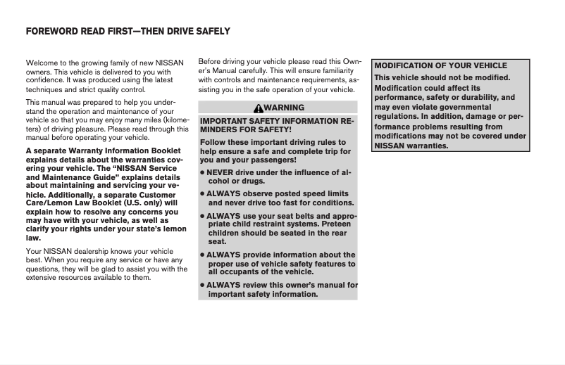 Page 1 de la notice Manuel utilisateur Nissan Maxima (2005)