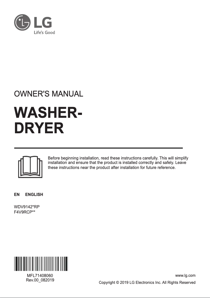 Page 1 de la notice Manuel utilisateur LG WDV9142BRP