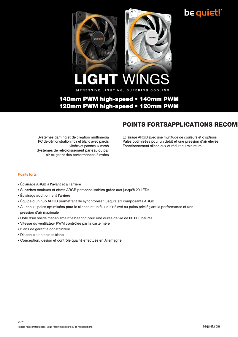 Page n°1 - Fiche technique Be Quiet! Light Wings