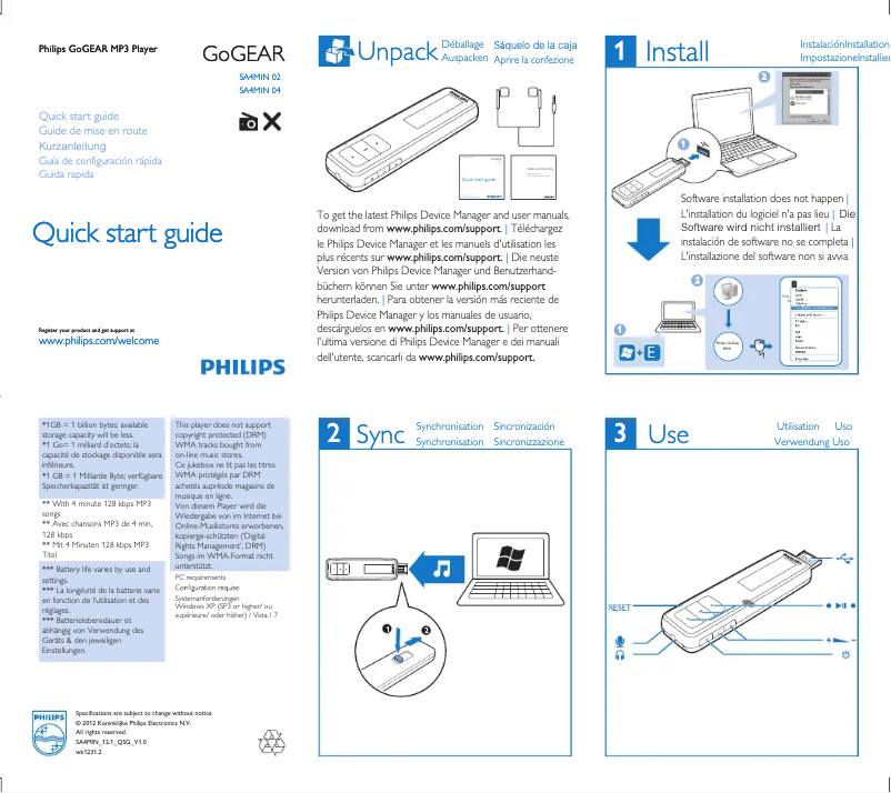 Image de la première page du manuel de l'appareil GoGear SA4MIN